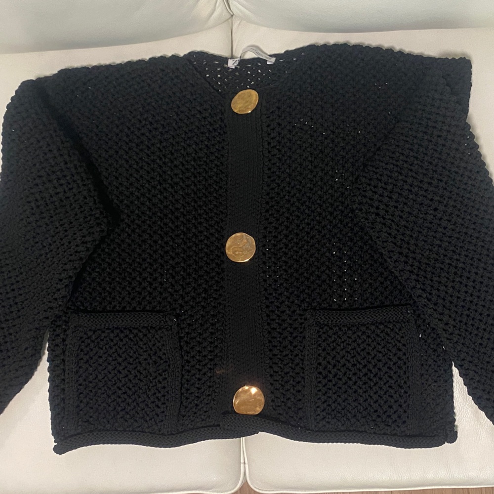 Zara Black Knit Cardigan with Gold Buttons